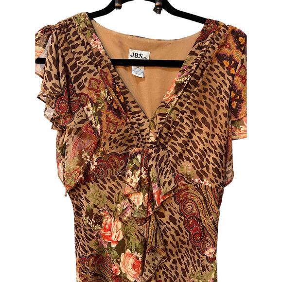 J.B.S. Ltd Animal Print Dress Women Size 12 Fairycore Boho Chiffon Animal Print - Picture 3 of 10